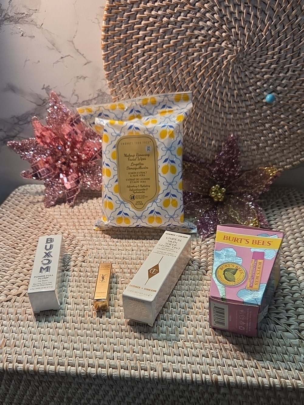 All 5 25 Burt's Bees Lip Care , Ysl, Charlotte tillsbury, Buxom , Face Wipes